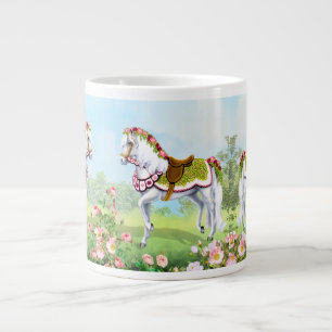 Pink White Rose Parade Horse Large Coffee Mug
