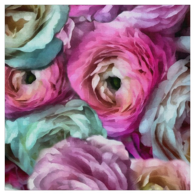 Pink & White Rose & Peony Flowers Fabric (Swatch)