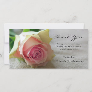 Pink white rose photo floral sympathy thank you card