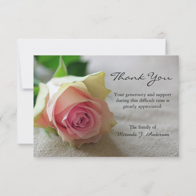 Pink white rose photo floral sympathy thank you card (Front)