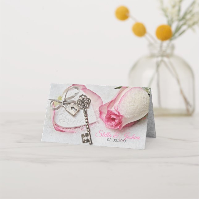 Pink White Rose Place Card (Back)