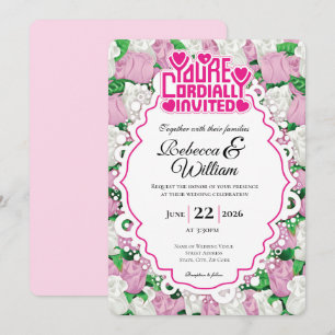 Pink & White Rose Wedding Invite - Pink Letters 3