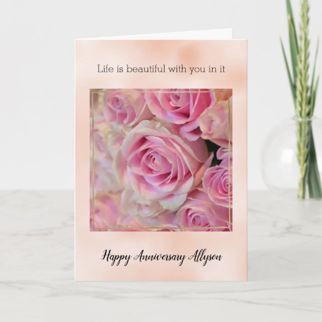 Pink White Roses Beautiful Life Card (Front)