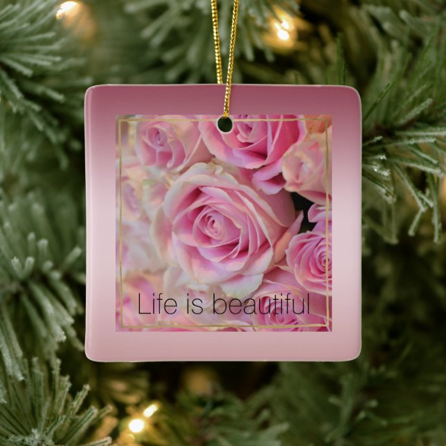 Pink White Roses Beautiful Moments           Ceramic Ornament (Tree)