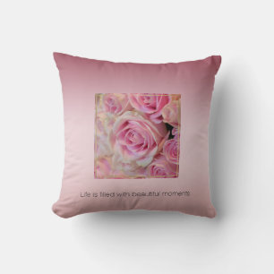 Pink White Roses Beautiful Moments Cushion