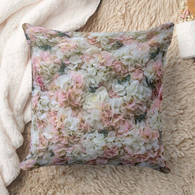 Pink White Roses Bridal Floral Pattern Cushion (Blanket)