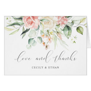 Pink White Roses Eucalyptus Wedding Thank You