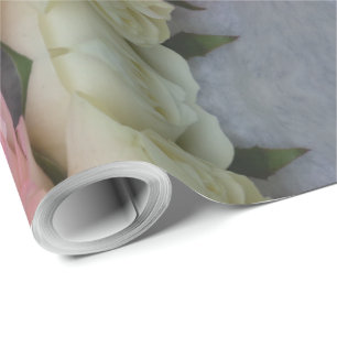 Pink White Roses Flower Pattern Bouquet Floral Wrapping Paper