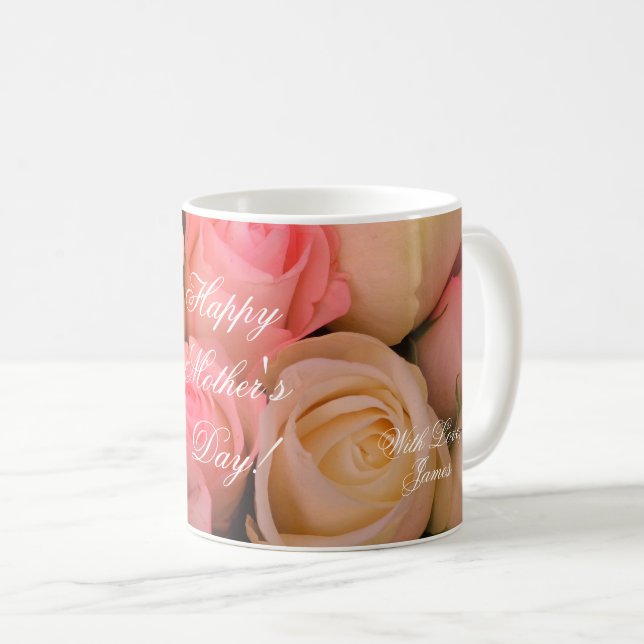 Pink White Roses Happy Mother's Day Floral Coffee Mug (Front Right)