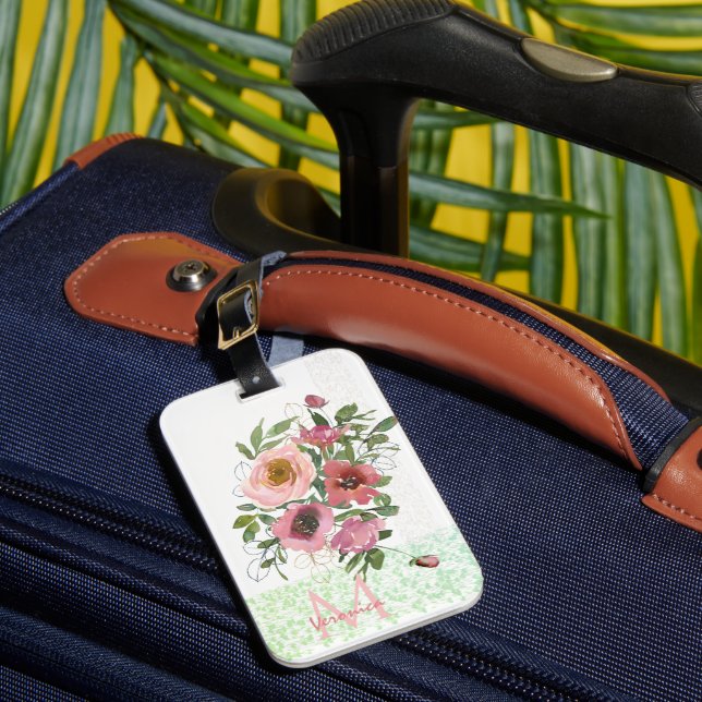 Pink white Roses  Luggage Tag (Front Insitu 1)