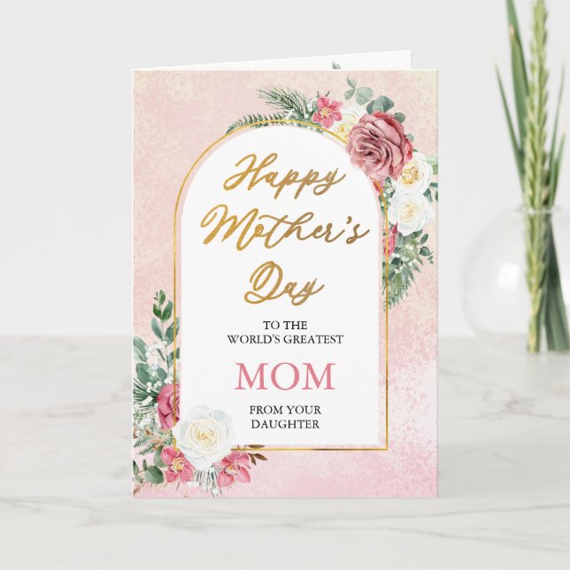 Pink | White Roses Orchids Happy Mother's Day Mum  Card (Front)