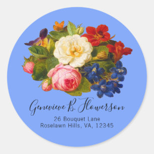 Pink White Roses Red Orange Blue Floral Butterfly Classic Round Sticker