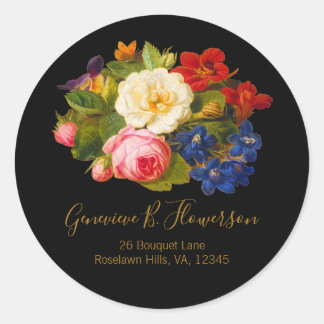 Pink White Roses Red Orange Blue Floral Butterfly  Classic Round Sticker