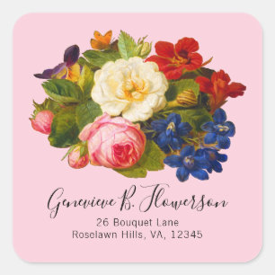 Pink White Roses Red Orange Blue Floral Butterfly  Square Sticker