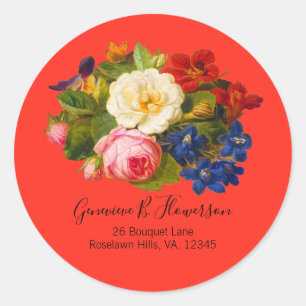 Pink White Roses Red Orange Blue Script Butterfly Classic Round Sticker