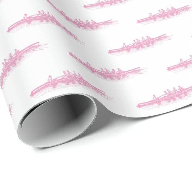 Pink White Rowing Rowers Crew Team Water Sports Wrapping Paper (Roll Corner)