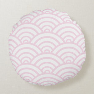 Pink & White Scallop Pattern Round Pillow