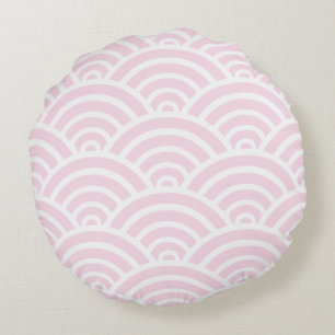 Pink & White Scallop Pattern Round Pillow