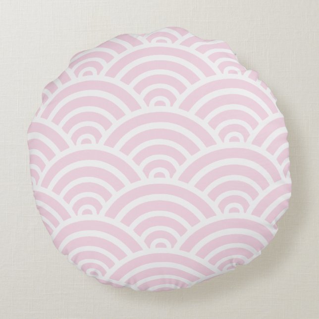 Pink & White Scallop Pattern Round Pillow (Back)