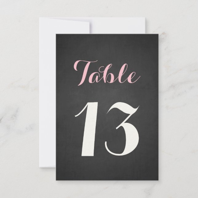 Pink & White Script Chalkboard Table Numbers Card (Front)