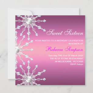 Pink & White Shimmer Snowflake Birthday Invite