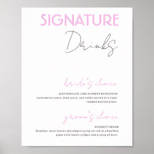Pink & White Signature Drinks Wedding Bar Poster