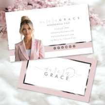 Pink & White Silver Chic Business Card