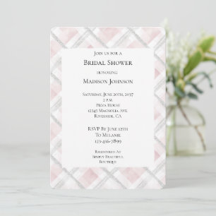 Pink White Silver Glitter Squares Bridal Shower Invitation