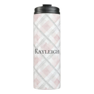 Pink White Silver Glitter Squares Thermal Tumbler