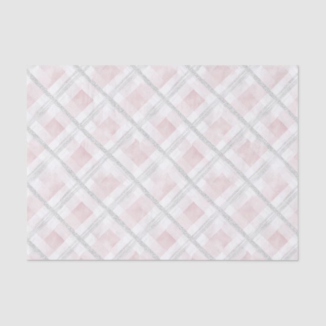 Pink White Silver Glitter Squares  Tissue Paper (Front)