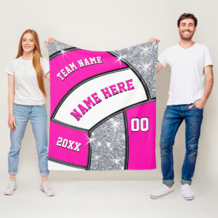 Pink, White, Silver Volleyball Fleece Blanket