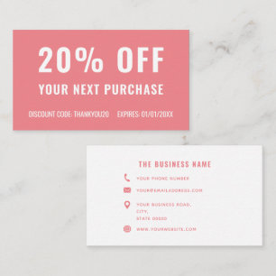 Pink White Simple Elegant Business Promo Loyalty Discount Card