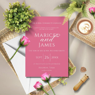 Pink & White Simple Modern Elegant Wedding Invitation