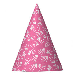 Pink & White Skeleton Hand Pattern Birthday Party Hat