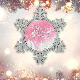 Pink White Snow House Merry Christmas Ceramic Ball Christmas Ornament