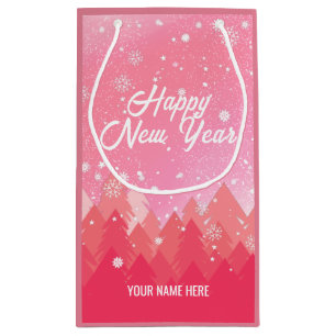 Pink White Snow Peaceful Forest Christmas New Year Small Gift Bag