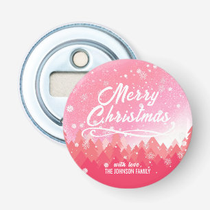 Pink White Snow Peaceful Forest Merry Christmas Bottle Opener