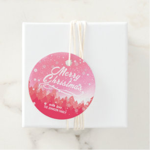 Pink White Snow Peaceful Forest Merry Christmas Favour Tags