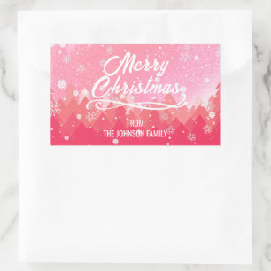Pink White Snow Peaceful Forest Merry Christmas Rectangular Sticker