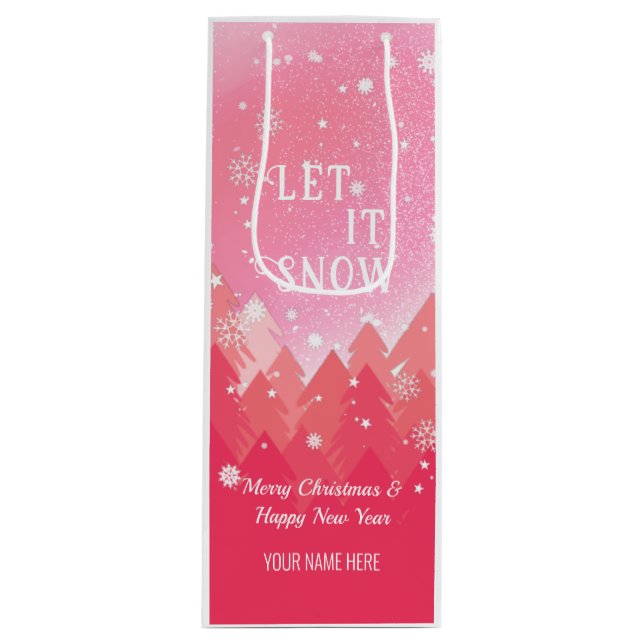 Pink White Snow Peaceful Forest Xmas New Year  Wine Gift Bag (Front)