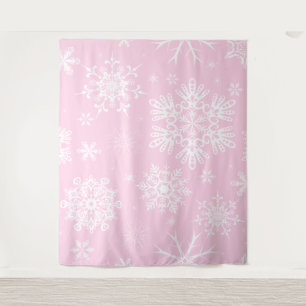 Pink white Snowflake pattern Christmas backdrop Tapestry
