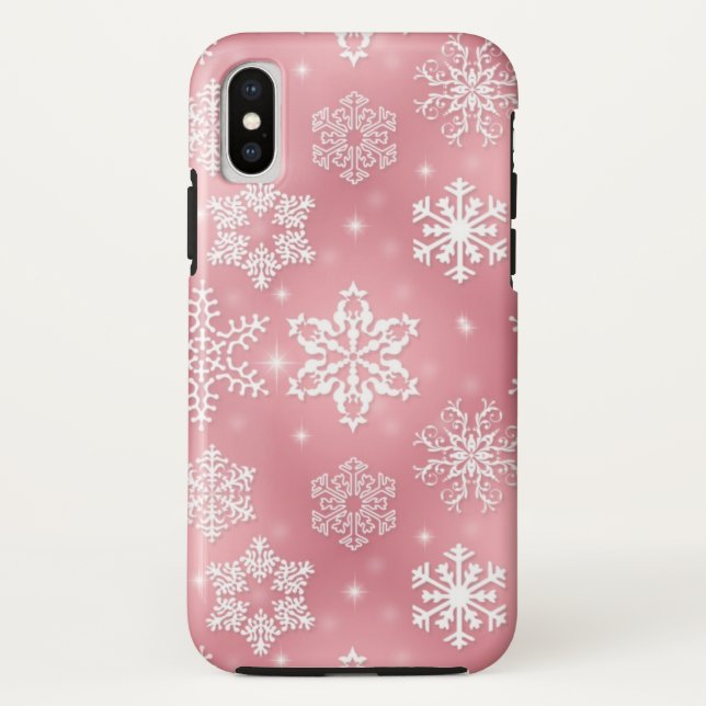 Pink white snowflake pattern Christmas ten tough Case-Mate iPhone Case (Back)