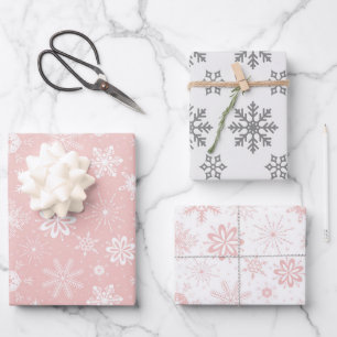 Pink & White Snowflake Wrapping Paper