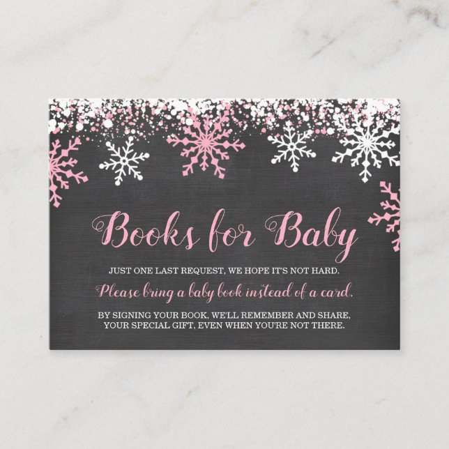 Pink White Snowflakes Baby Shower Book Request Enclosure Card (Front)