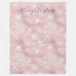 Pink White Snowflakes Christmas Fleece Blanket