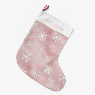 Pink White Snowflakes Christmas Large Christmas Stocking
