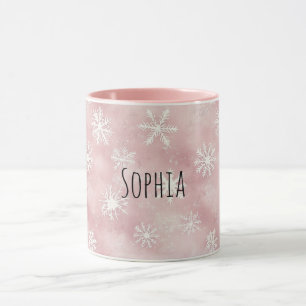 Pink White Snowflakes Christmas Mug