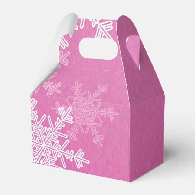 Pink White Snowflakes Minimalist Christmas Favour Box (Front Side)