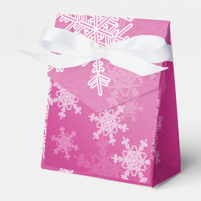 Pink White Snowflakes Minimalist Christmas Favour Box (Front Side)