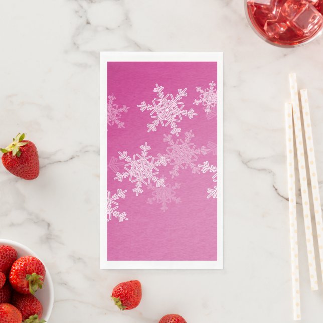 Pink White Snowflakes Minimalist Christmas Napkin (Insitu)